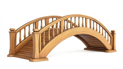 Obraz premium An elegant wooden arched bridge with smooth curves and intricate details, isolated on a pure white background. Ideal for design and architectural visuals. 