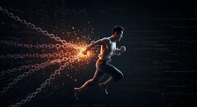 Man Running Breaking Chains