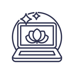 Laptop with lotus symbolizing digital mindfulness and access.