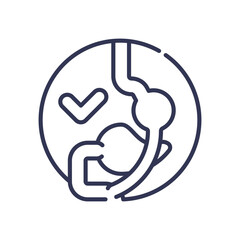 Line art of digestive system with a check mark, symbolizing successful digestive rerouting.