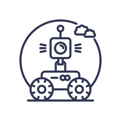 Line art of a robotic rover with camera, symbolizing exploration and remote sensing.