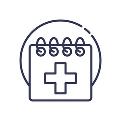 A spiral notebook with a medical cross symbolizes health planning and routine management.