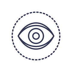 An eye within a dotted circle symbolizes selective transparency and focused vision.