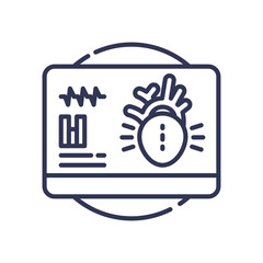 Line art of a heart and graphs on a screen, symbolizing data visualization and clarity in health monitoring.