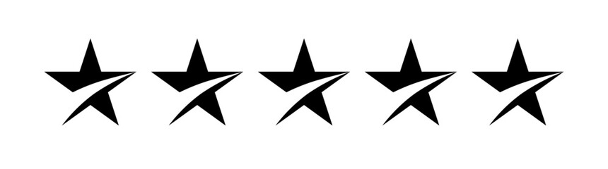 5 black stars vector icon. 5 black pointed stars sign