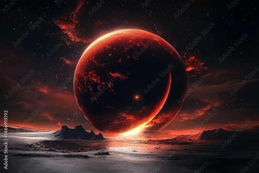 Wall mural captivating visualization of mars orbiting in dark space