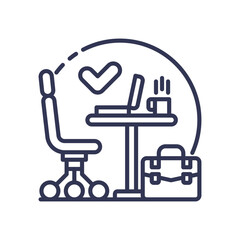 Office setup with chair, laptop, and briefcase symbolizes adaptability in work environments.