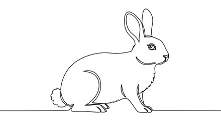 Obraz premium Simple Line Drawing of a Rabbit Sitting Against White Background 
