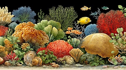 Vibrant coral reef teeming with colorful fish and diverse marine life