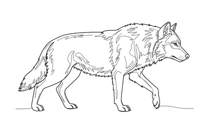 Fototapeta premium Wolf sketch walking in a detailed outline on a plain background 