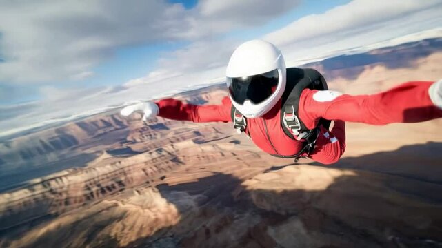 Experience the thrill of wingsuit flying over stunning canyon cliffs with breathtaking views of the open sky