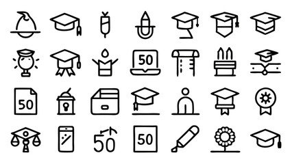 Graduation Line Icon Set Representing Educational Achievement Academic Milestones Student Success and University Ceremony Vector Illustrations