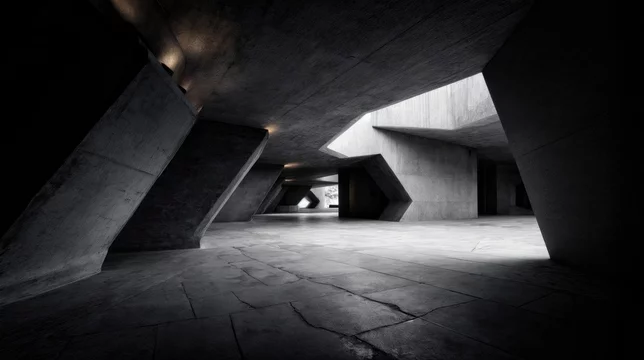 Ultra-Wide View of Geometric Concrete Architecture