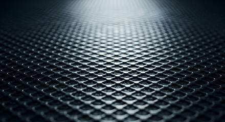 High-Tech Dark Grid Pattern Surface With Raised Hexagonal Tiles and Reflective Lighting Effects