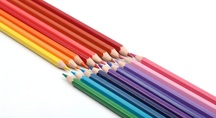 Fototapeta premium Set of colored pencils arranged in gradient order, isolated on white background