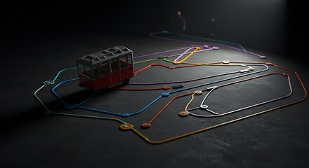 Fototapeta premium Toy Tram on Colorful Road Network