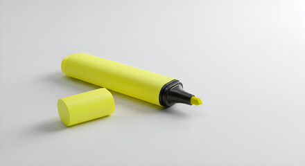 Single yellow highlighter pen placed on white