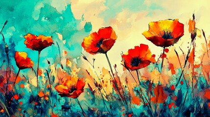 Obraz premium Watercolor and Acrylic Painting of Vibrant Blooms