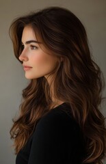 Naklejka premium Beautiful Woman with Long Brown Hair Profile