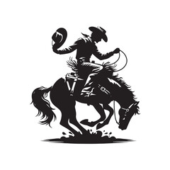 Rodeo Rider Western Vector Silhouette, Bull Riding Action, Cowboy Spirit, Wild West, Rodeo Athlete, Western Performance, Adrenaline Rush.