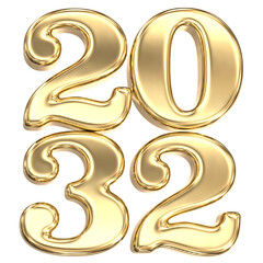 Happy New Year Number 2032 Gold 3D Render