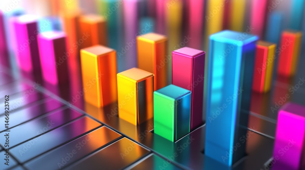 Poster a d business bar graph with colorful bars and shadow effects, representing key performance indicator
