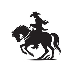 Saddle-Up Cowboy Vector Silhouette, Western Rider, Cowboy Action, Rodeo Spirit, Wild West, Western Heritage, Cowboy Adventure, Equestrian Skills.
