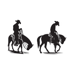 Saddle-Up Cowboy Vector Silhouette, Western Rider, Cowboy Action, Rodeo Spirit, Wild West, Western Heritage, Cowboy Adventure, Equestrian Skills.
