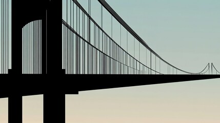 Fototapeta premium Silhouette of the Golden Gate Bridge in bold black, its iconic towers and cables set against a soft gradient sky. Minimalist and striking illustration. 