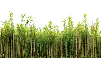 Fototapeta premium Lush Bamboo Grove with Vibrant Green Leaves Against White Background Abundant Bamboo Stems Creating Dense Foliage and Natural Greenery Perfect for Tropical or Asian Themed Designs