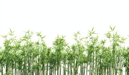 Naklejka premium Lush Green Bamboo Stalks with Dense Foliage in Natural Light on White Background Decorative Tropical Forest Design Element with Asian Zen Aesthetic