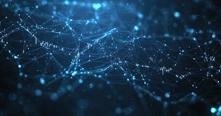 Abstract network of interconnected points and lines in deep blue.  Complex digital data streams