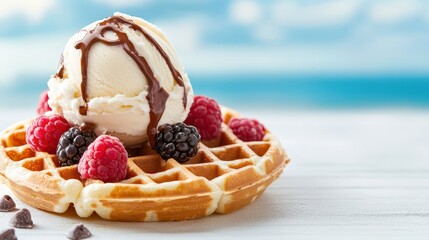 Mouthwatering waffles topped with creamy ice cream and fresh berries create an irresistible dessert, perfect for any gathering or special occasion.