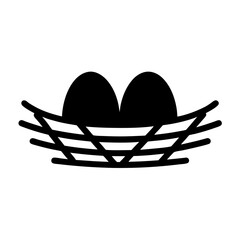 Stylized drawing of a bird's nest with two eggs inside of it