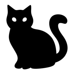 Elegant Silhouette of a Black Cat with Expressive Eyes and Curled Tail