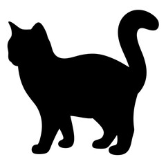 Sleek Black Cat Silhouette with Upright Tail and Alert Posture