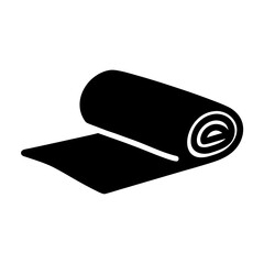 Black and white illustration of a partially unrolled mat on a white surface