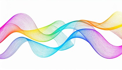 Abstract Wavy Pattern on White Background. 3D Rainbow Color Waves Graphic
