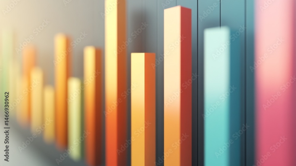 Fototapete A close-up of a business bar graph with gradient-colored bars representing quarterly profits, set against a light gray background for a clean and modern presentation.