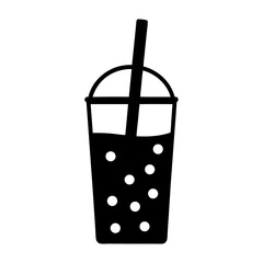 Black and White Boba Tea Drink with Straw in a Cup Icon