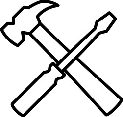 screwdriver and hammer equipment outline icon illustration