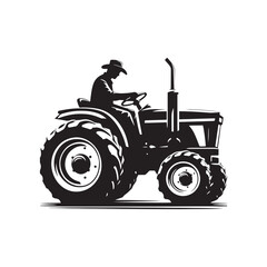 Tractor Cowboy Worker Vector Silhouette, Farm Life, Western Worker, Agricultural Cowboy, Ranch Work, Tractor Rider, Cowboy Farming Action.

