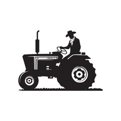 Tractor Cowboy Worker Vector Silhouette, Farm Life, Western Worker, Agricultural Cowboy, Ranch Work, Tractor Rider, Cowboy Farming Action.
