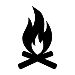 Simple black silhouette illustration of a campfire with firewood logs