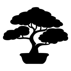 Silhouette of a mature bonsai tree in a pot, minimalistic design