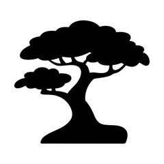 Silhouette of a Stylized Tree with Rounded Canopy and Thick Trunk Design