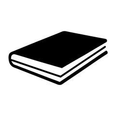 Simple black and white illustration of a closed book, at an angle