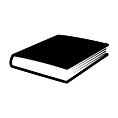 An illustration of a closed book with black covers and white pages