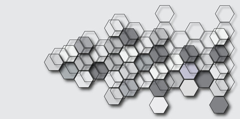 Abstract background with geometric shapes and hexagon pattern. Technology vector abstract background with hexagons mesh. Gray hexagon pattern. Abstract white hexagon background.
