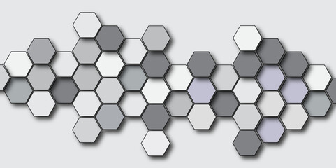 Abstract 3d hexagon grey and white out line technology style honeycomb seamless pattern background. Abstract background with hexagon, modern abstract vector polygonal pattern.